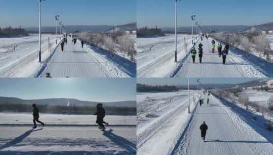 航拍-38℃ 中国冷极马拉松高清在线视频素材下载