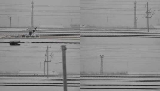暴雪天乘坐高铁看车窗外景色高清在线视频素材下载