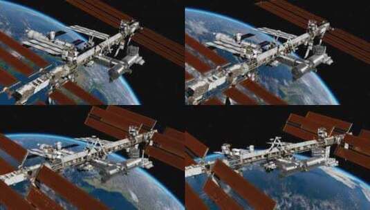 在地球上方的旋转国际空间站高清在线视频素材下载
