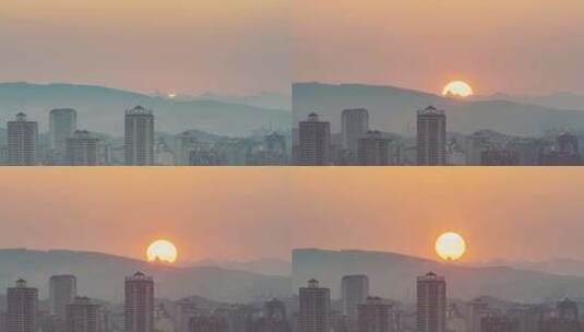 太阳在城市边缘的群山之后升起-广西柳州市高清在线视频素材下载