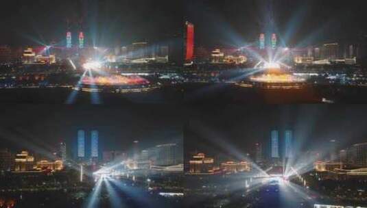 南昌秋水广场万人跨年音乐喷泉灯光秀航拍高清在线视频素材下载