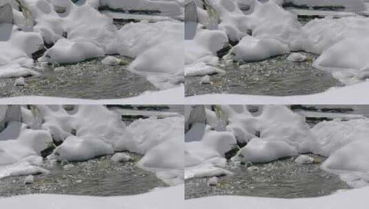 春天被雪覆盖的河流河水高清在线视频素材下载
