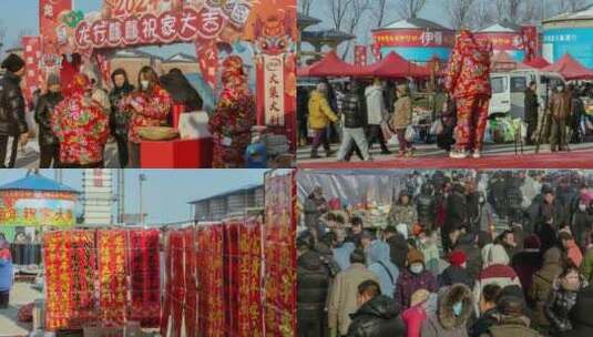 集市早市大集冬季新年祝家大集东北大花棉袄高清在线视频素材下载