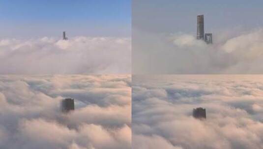 上海平流雾云中云海中陆家嘴白玉兰大楼高清在线视频素材下载