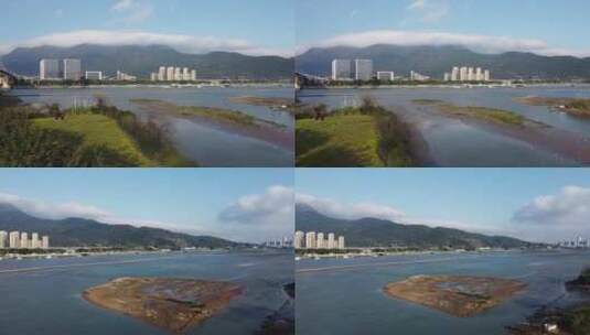 航拍城市湿地滩涂生态高清在线视频素材下载