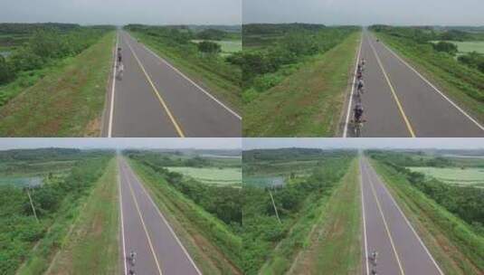 武汉公路骑行多人航拍高清在线视频素材下载