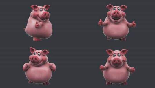 有趣的3D卡通猪，拇指上下（包括alph高清在线视频素材下载