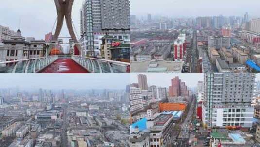 航拍太原人行天桥和市景高清在线视频素材下载