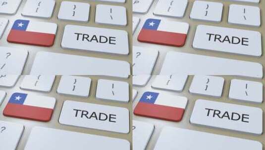 按钮3D动画上的智利国旗和贸易文本高清在线视频素材下载