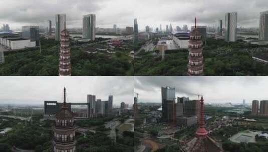 航拍广州海珠区琶洲塔高清在线视频素材下载