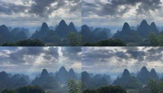 桂林山间日出耶稣光延时拍摄高清在线视频素材下载