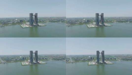 上海中银金融中心滴水湖临港新城双子塔航拍高清在线视频素材下载