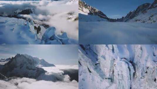 FPV穿越机航拍雪山森林雪景滑雪场蓝天白云高清在线视频素材下载