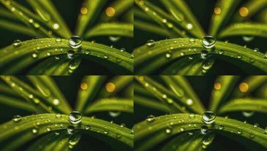 绿色水滴雨滴水珠露珠 树叶植物特写自然高清在线视频素材下载