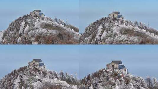 湖南衡阳南岳衡山祝融峰雾凇航拍高清在线视频素材下载