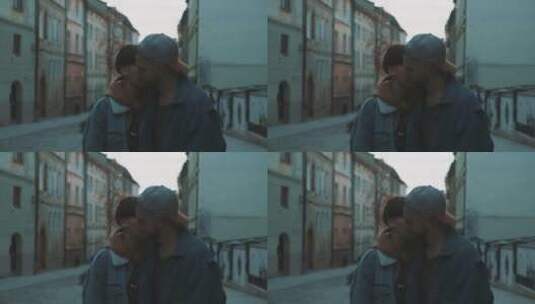 情侣在街道拥吻高清在线视频素材下载