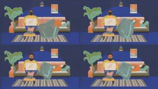 男人在客厅工作的动画 高清在线视频素材下载
