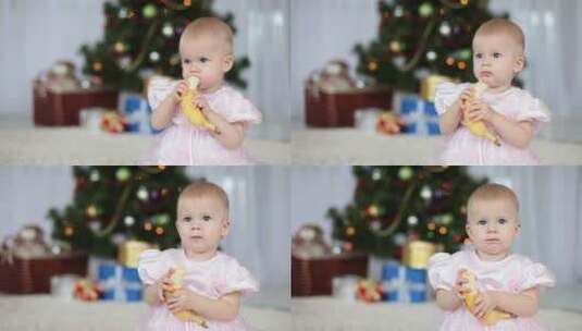 小女孩吃香蕉高清在线视频素材下载