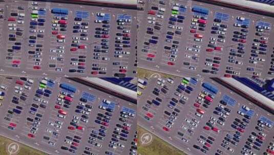 停车场里停放的车辆航拍高清在线视频素材下载