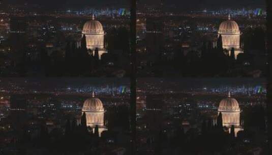 夜晚俯瞰巴哈伊寺建筑高清在线视频素材下载