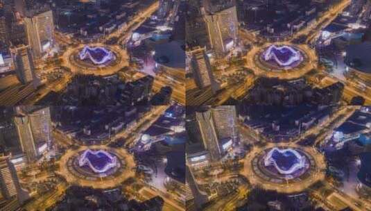 武汉城市航拍延时夜景光谷广场高清在线视频素材下载