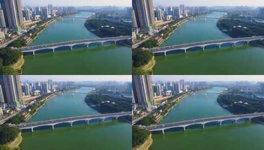 航拍南宁邕江邕江大桥高清在线视频素材下载