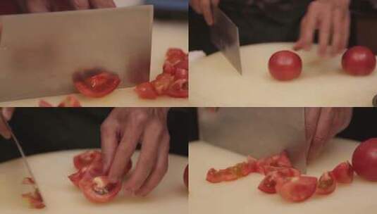 【镜头合集】切西红柿做番茄酱高清在线视频素材下载