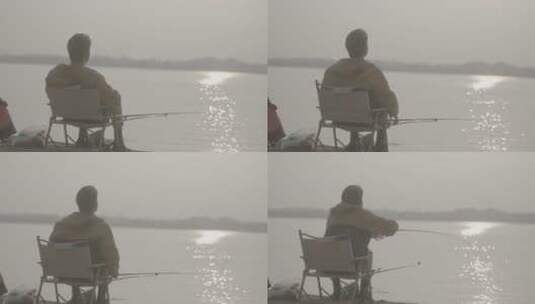 户外湖边钓鱼高清在线视频素材下载