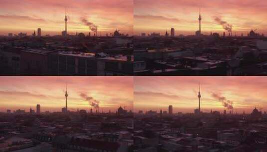 一座城市在日落时壮观的天际线高清在线视频素材下载