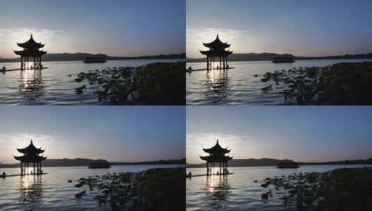 杭州西湖景区集贤亭落日夜景高清在线视频素材下载