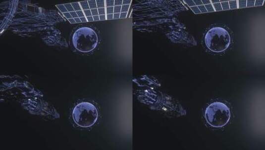 夜空中悬浮的地球和遨游太空的中国空间站高清在线视频素材下载