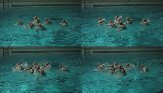 女子团体花样游泳高清在线视频素材下载