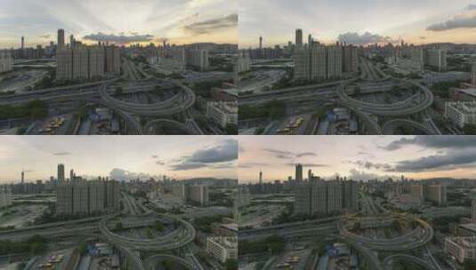广州黄埔立交车流和城市风光日转夜延时高清在线视频素材下载