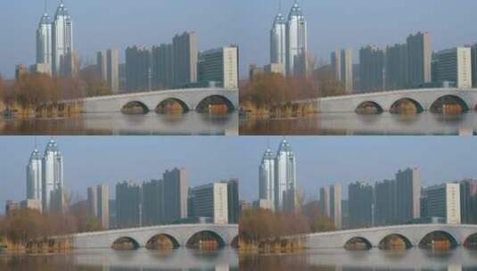枣庄新城公园湖边的建筑高清在线视频素材下载