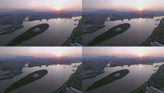 江门江海区城市晚霞风光航道航拍高清在线视频素材下载