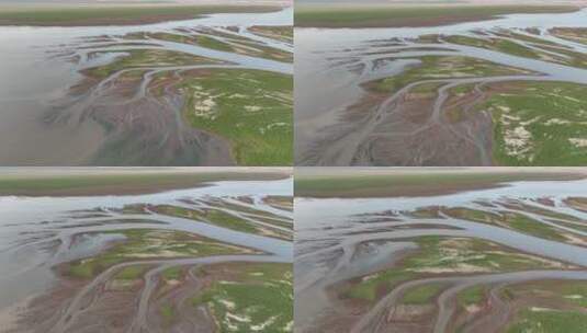 航拍鄱阳湖枯水期湖汊高清在线视频素材下载