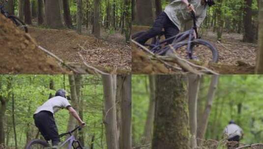 男人骑自行车在森林中穿梭高清在线视频素材下载