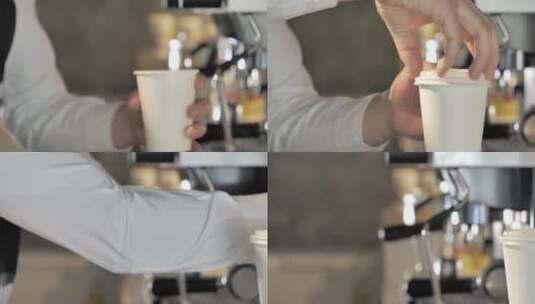咖啡师将制作好的咖啡装起来高清在线视频素材下载