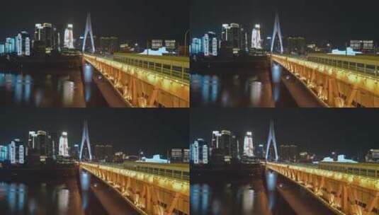 高清航拍重庆夜景灯光城市建筑桥高清在线视频素材下载