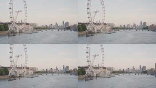 泰晤士河岸上的亨格福德桥与威斯敏斯特桥高清在线视频素材下载