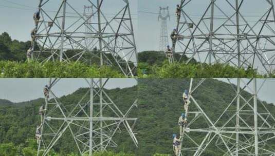电塔电力工人爬塔高清在线视频素材下载