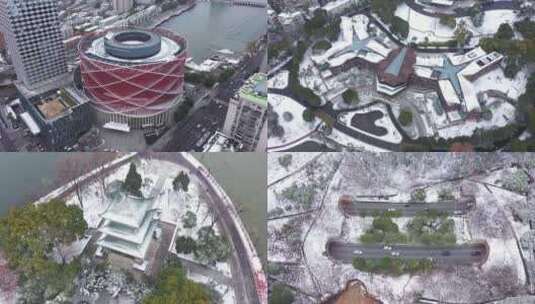 武汉城市地标雪景航拍高清在线视频素材下载