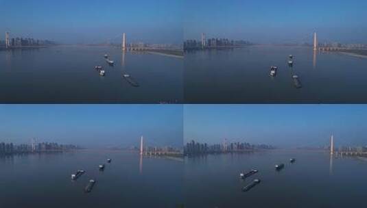 武汉白沙洲长江轮船航拍高清在线视频素材下载