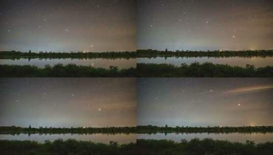 平静湖面上空的星空高清在线视频素材下载