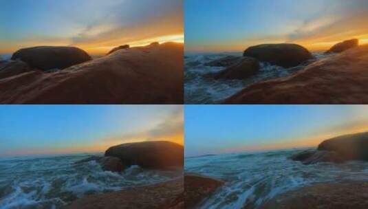 三亚海角天涯海滩岩石日落高清在线视频素材下载