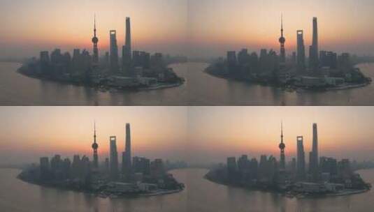 上海陆家嘴·日出航拍·延时摄影高清在线视频素材下载