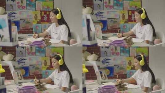 在线课堂上微笑的少女高清在线视频素材下载