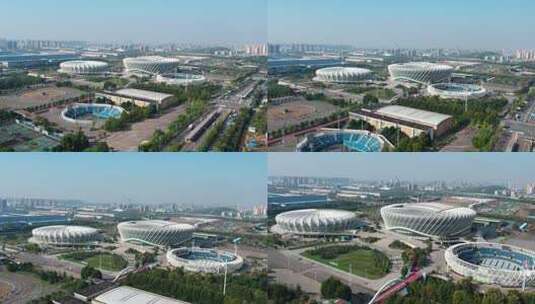 武汉江夏光谷国际网球中心健身体育场馆航拍高清在线视频素材下载