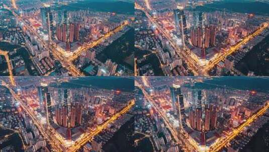 中国广西南宁东盟商务区城市夜景延时航拍高清在线视频素材下载