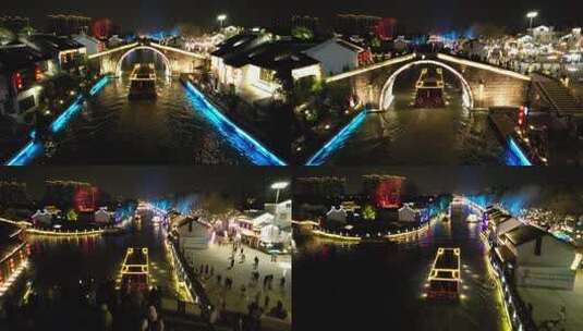 无锡清名桥古运河航拍夜景风光高清在线视频素材下载